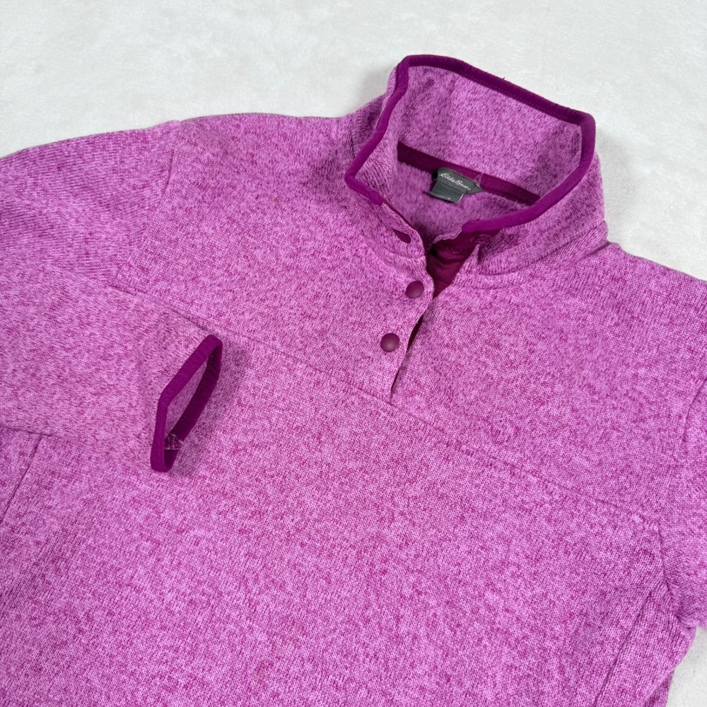 Eddie Bauer Womens Pink Purple Marl Sweater Fleece Snap Pullover D1859292 Sz S